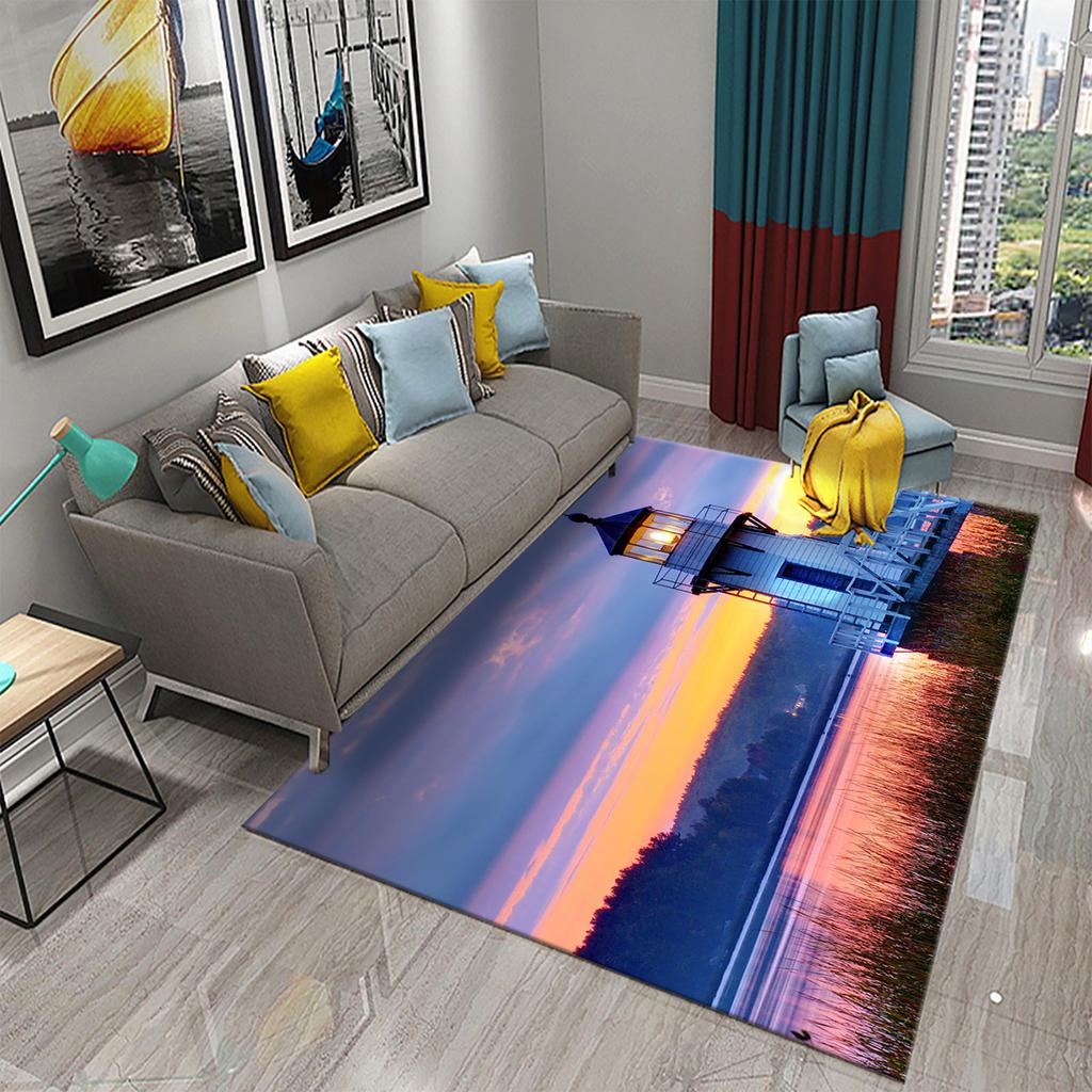 Bathroom Kitchen Entrance Non-slip Living Room Bedroom Floor Rug Lighthouse Rug Sunset Beach Theme Rug