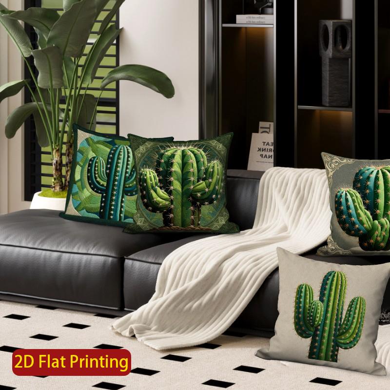 2D Bohemian Cactus Print Throw Pillow Covers Pattern Cushion Cover Suitable For Sofa Bedroom Car Pillow Cover