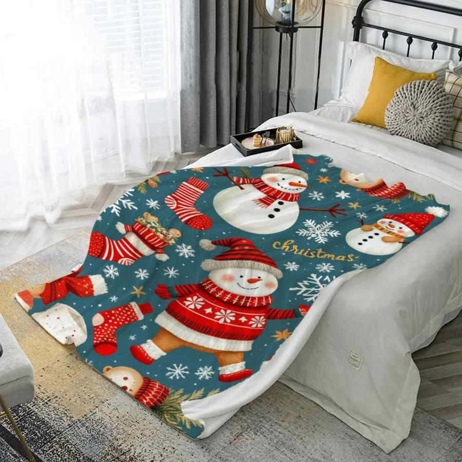 Manta de franela de microfibra con diseño de muñeco de nieve navideño, manta para dormitorio, sala de estar, sofá, decoración