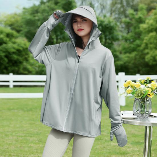 Women's UPF 50+ Sun Protection Hoodie Jacket Full Zip-Up Long Sleeve Sun Shirt with Gloves for Hiking Cycling Climbing Outdoor