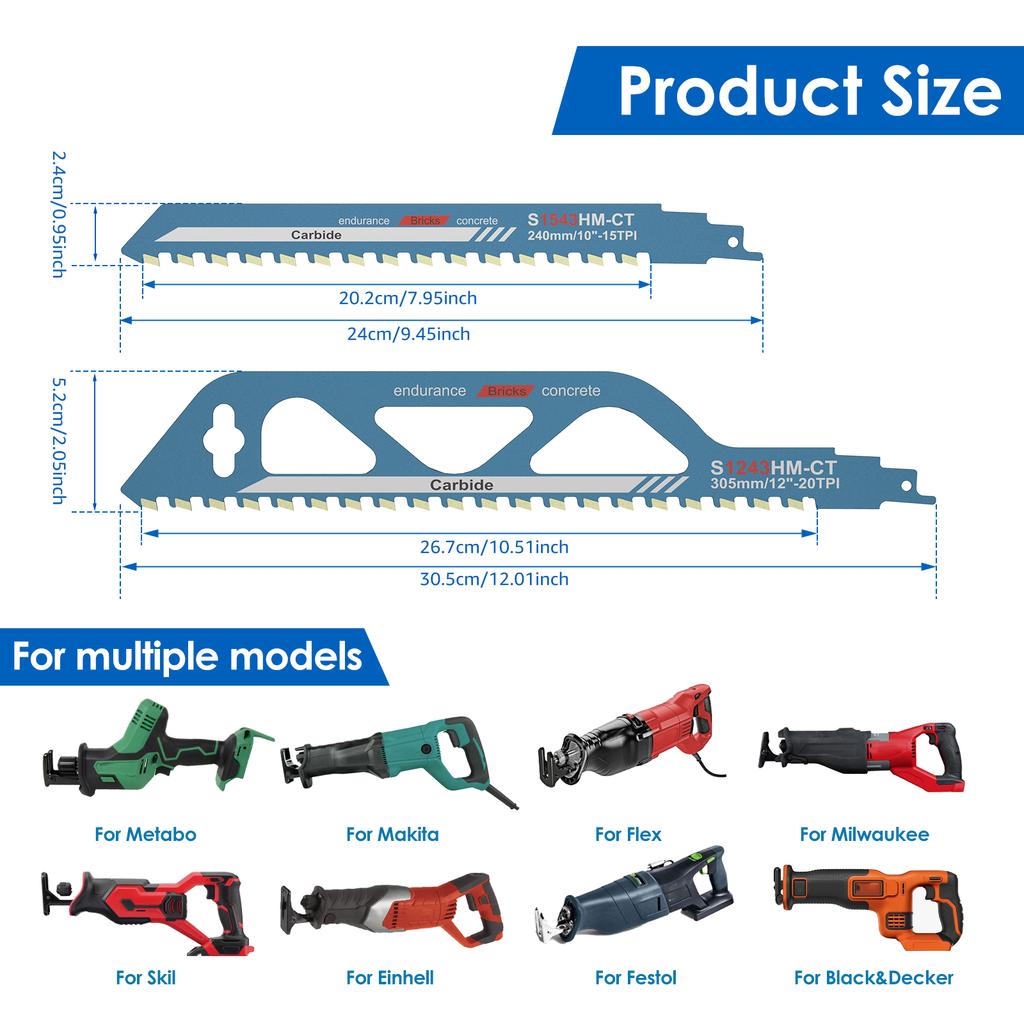 10/12/18/20 Zoll Säbelsägeblatt Universalschnitt Recipsägeblatt Legierter Stahl Roter Ziegel Beton Schneidsägeblatt