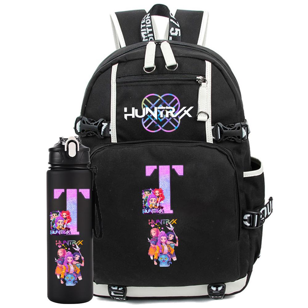 2 ks/sada Kreslený K-Pop batoh s 750ml lahví na vodu Velkokapacitní školní taška na notebook Studentský chlapec dívka Školní taška Cestovní taška
