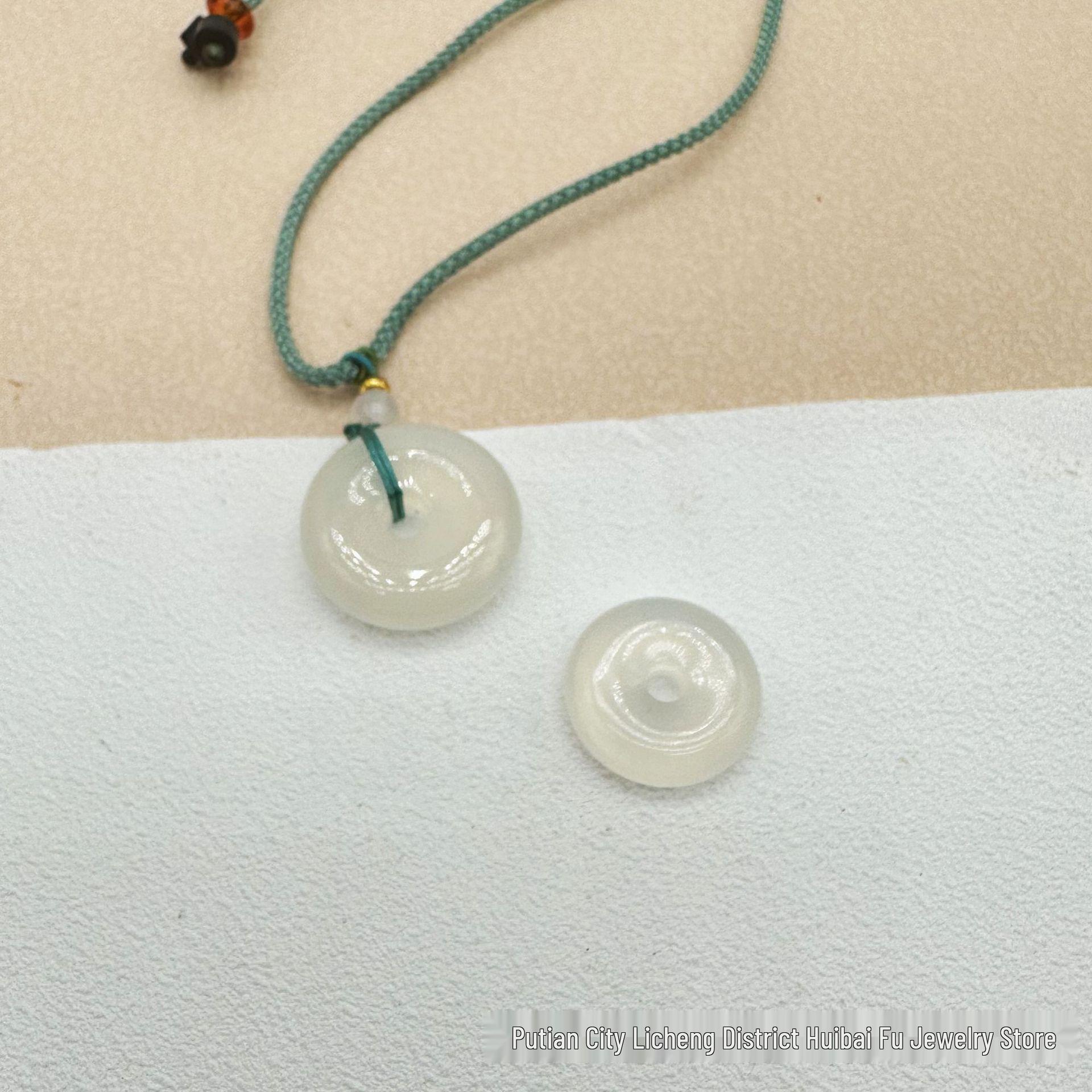 Natural Chalcedony Ping an Kou Pendant in Light Champagne Gold and White Ice Agate Natural