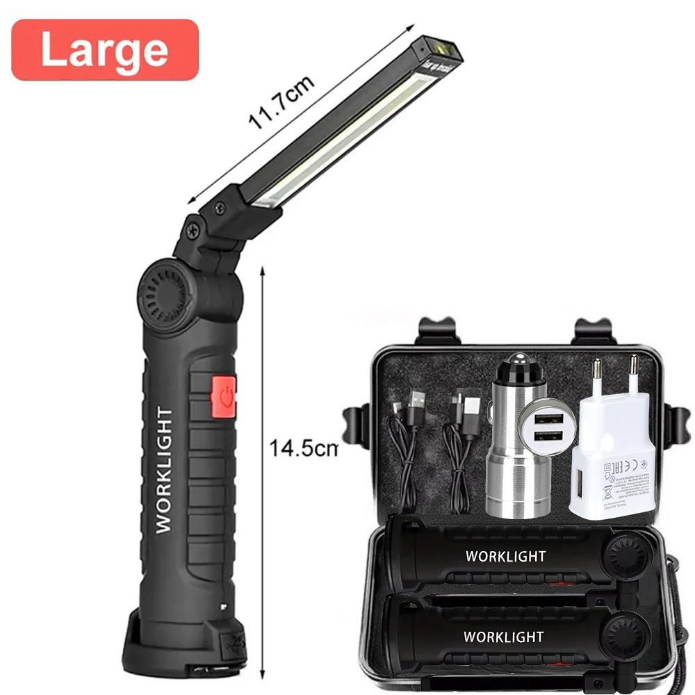 Folding COB XPE LED Work Light Flashlight USB Rechargeable Torch Magnetic Base & Hook, Emergency Car Inspection Lamp Red SOS