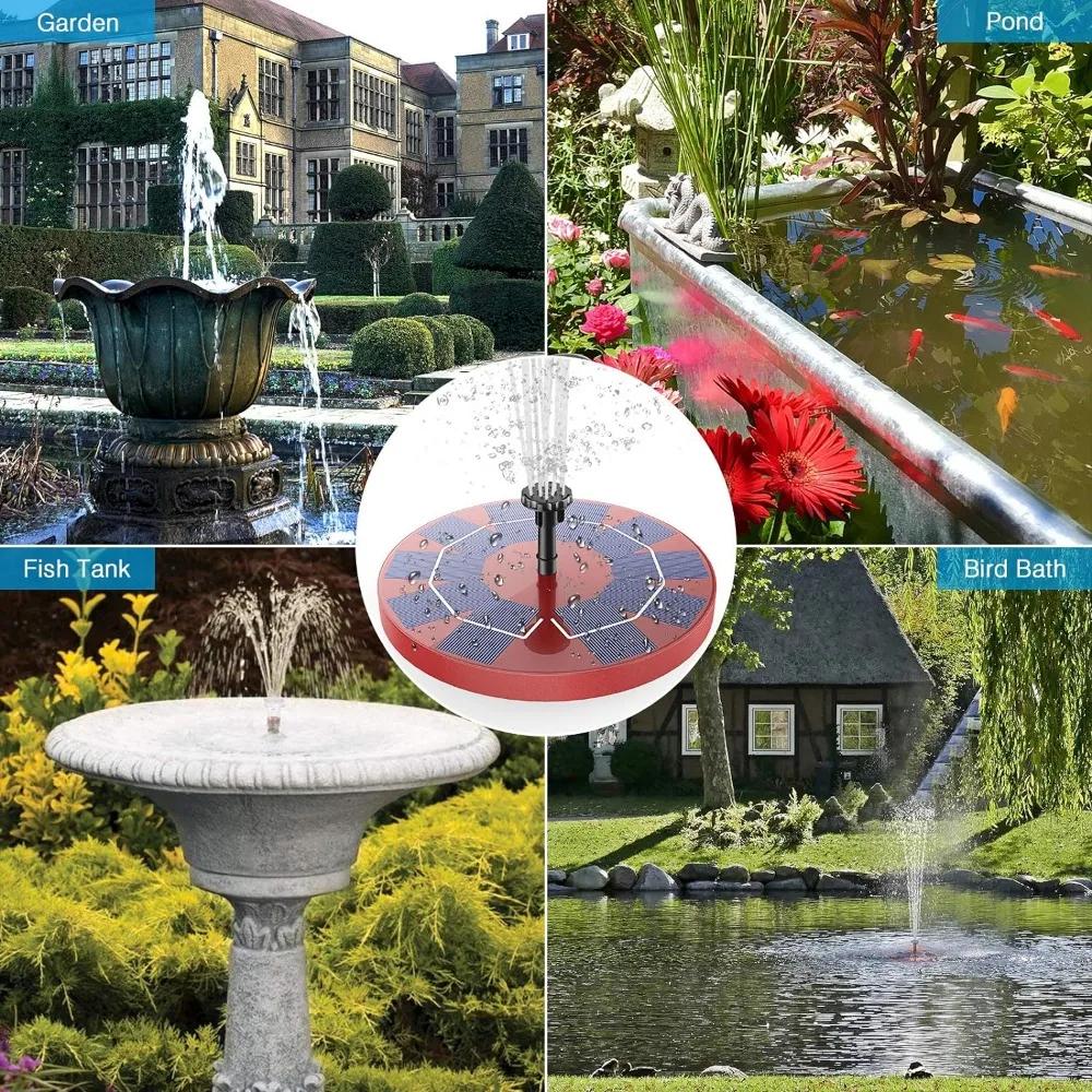 Outdoor Solar Fountain 5V 3W Built-in 1200mAh Battery Fountain with 6 Nozzles DIY Floating Bird Bath Fountain IP65 Waterproof