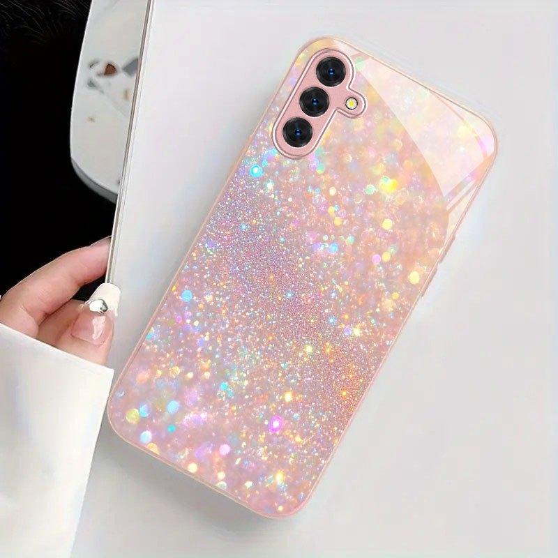 Funkelnde minimalistische Flocken-Glas-Handyhülle geeignet für Samsung Galaxy S26 S25 S24 S22 S21 S20 FE/Ultra/Plus Stoßabsorption