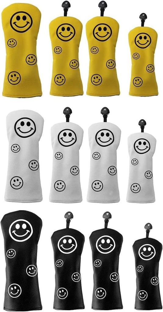 Golf Head Cover Driver 440cc 460cc Cover Wood Cover Utility UT Cover Set of 4 Single Item Waterproof Smile (Set of 4 White)