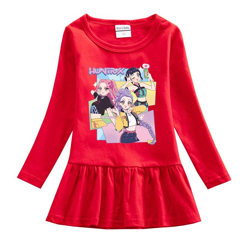 Kpop Monster Hunter Witch Korean Style Baby Girl Dress - Spring/Autumn, Long Sleeve Cartoon Mesh Princess Skirt