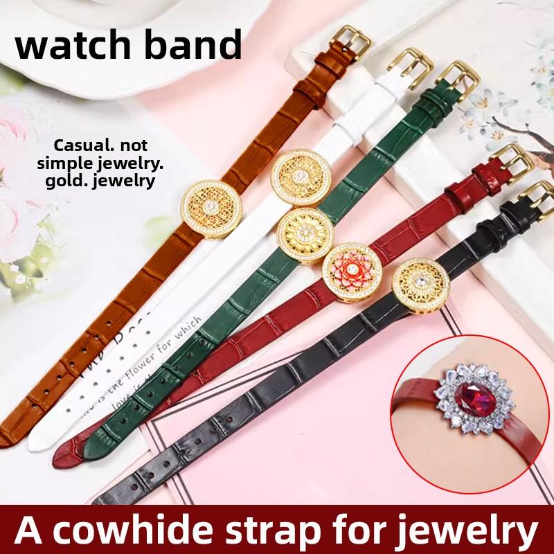 6mm 8mm 10mm A Long Fashion Leather Bracelet For Jewelry Women's Silk Crocodile Pattern Cowhide Jade Watch Strap Wristband+tools