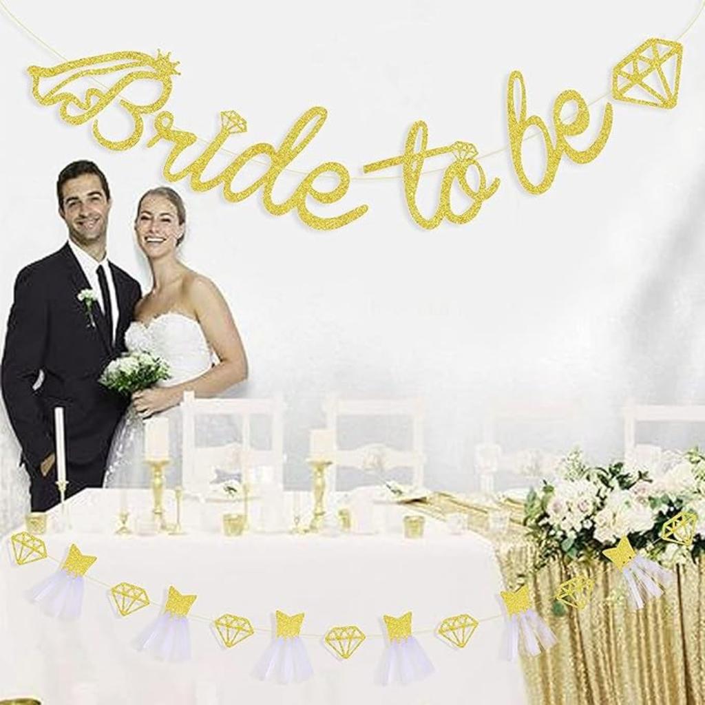 Bridal Shower Decorations, Bride To Be Banner, Wedding Dress Diamond Silver Glitter Bride Garland Bunting for Bridal Shower Party Decorations Supplies