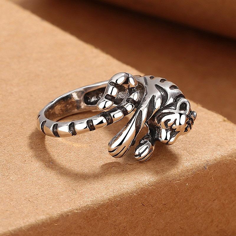 Anillo de Tigre de Plata de Ley 925 Flores Ajustable Simplicidad Moda Exquisito para Joyería de Mujer Regalos de Boda Venta al por Mayor
