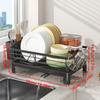 Dish drainer rack with cup holder and utensil caddy, non-slip metal drying rack, compact for 1-3 persons, removable drain tray