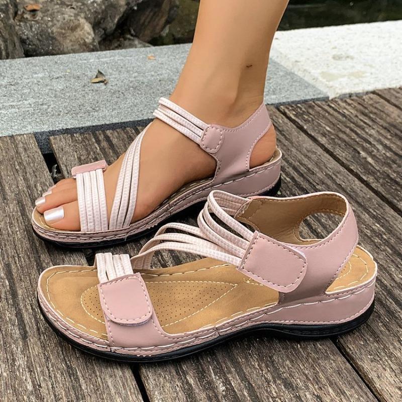 New Women's Sandals, Large-sized, Sewn, Wedge Heel, Casual Velcro Shoes