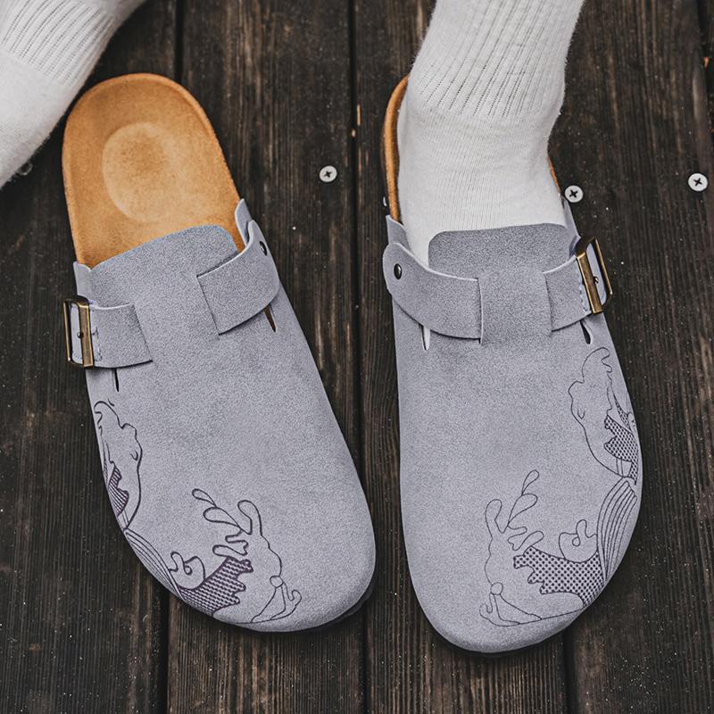 Fashion Fashion Men's Suede Mules Slippers Men Clogs Insole Sandals With Arch Support Outdoor Beach Slides Home Half Slippers