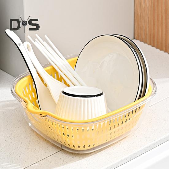 1/3Pcs Double-layer Fruit Vegetable Wash Basins Drain Baskets with Handle Food Grade BPA Free Easy to Clean Storage Baskets