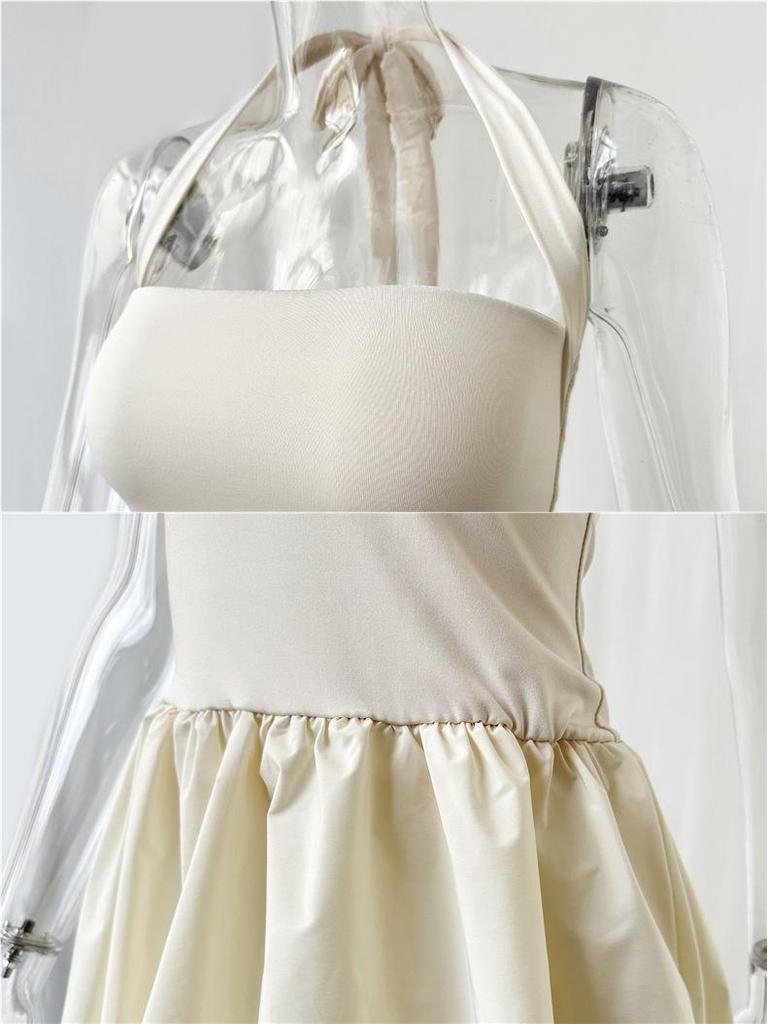 European & American Summer Pleated Backless Lace-up One-Shoulder Princess Dress