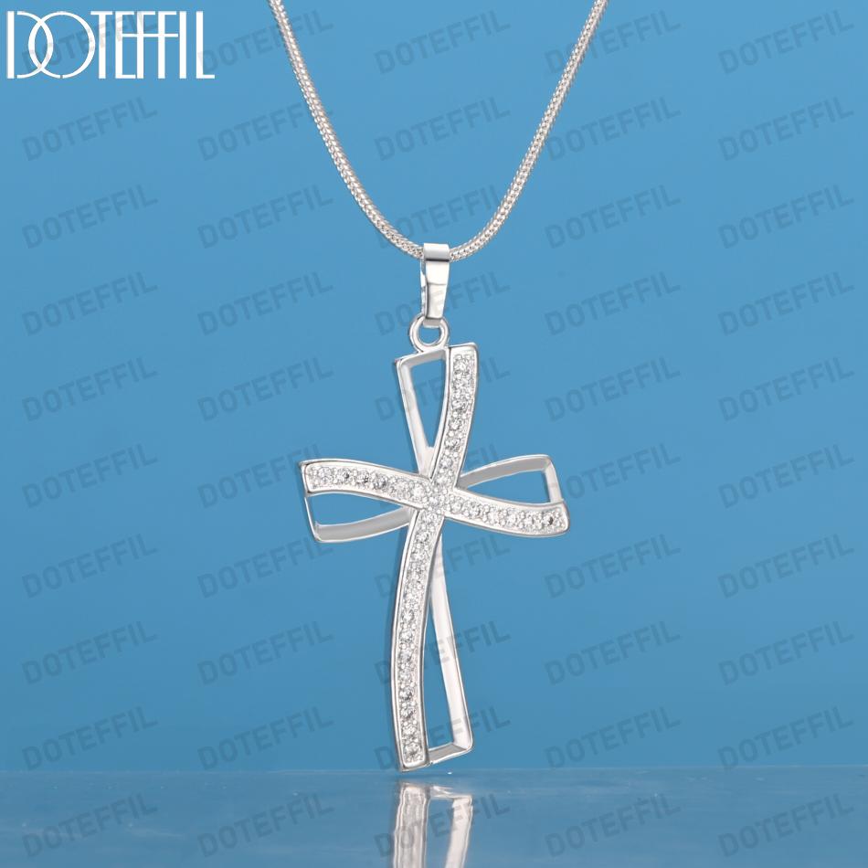 925 Sterling Silber Kreuz AAA Zirkon Anhänger Halskette Modische Hochzeit Schmuck