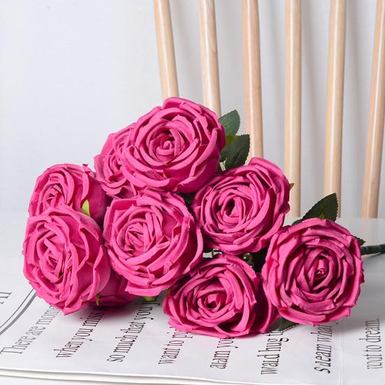 10 Heads Artificial Rose Flower Realistic Faux Silk Long Stem Rose Bouquet with Leaf for Home Kitchen Office Wedding Party Decoration