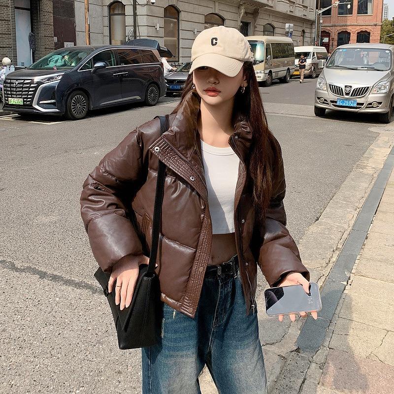 New short small stand-up collar down cotton-padded jacket women's leather thickened cotton-padded jacket cotton-padded jacket trend