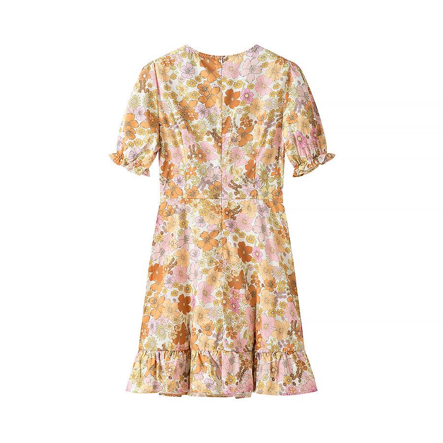 Spring 2025 Women's V-Neck Puff Sleeve Print Dress – Chic, Slim, Versatile