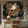 Halloween Gothic Bedroom Tapestry Retro Gothic Skull Flower Butterfly Printed Wall Tapestry Living Room Game Room Dormitory Deco