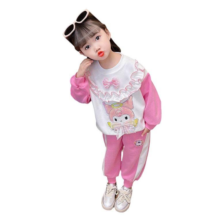Girls Ruffled Hoodie Set Spring Autumn Stylish Two Piece Outfit