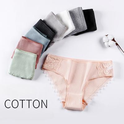 Sexy Lace Edged Pure Cotton Underwear for Women Briefs Seamless Breathable Thread Mid Waist Plus Size Women's Panties