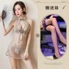 New European and American erotic underwear, sexy lace slit uniform mesh classical embroidered cheongsam set