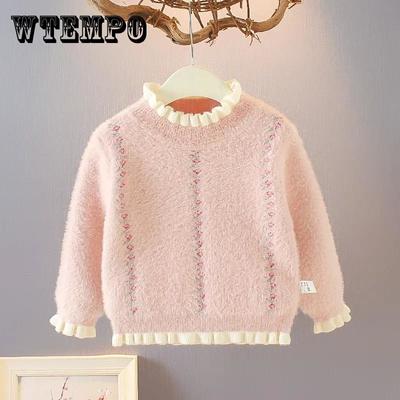 Girls Baby Mink Velvet Sweater Baby Children Sweater Pullover Knitwear Autumn and Winter Long-sleeved Top Loose Ruffle Sweater