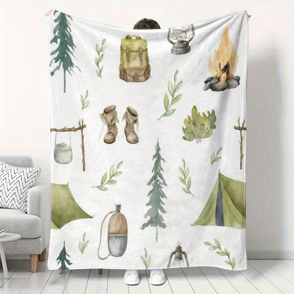 Camping Blanket, Outdoor Picnic Comfort Polyester Nap Blanket, Soft and Comfortable, Suitable for Sofa Bed Office Blanket