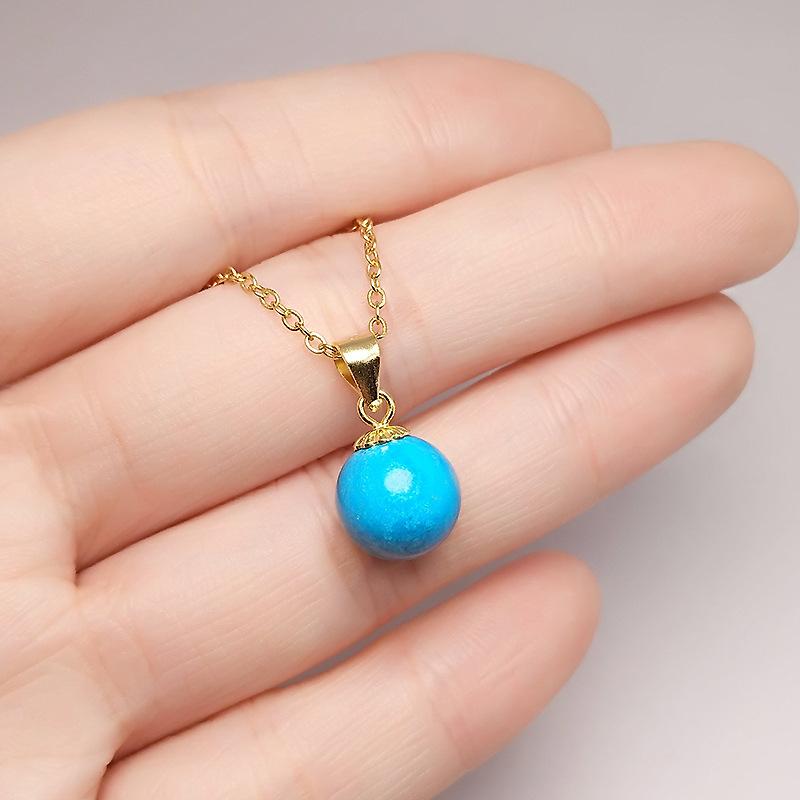 Natural Raw Blue Turquoise Round Pendant Retro Simple Pure Gold-Plated Blue Planet Pendant