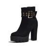 Women's Suede Chunky Heel Boots with Platform, Side Zipper, and Metal Decoration