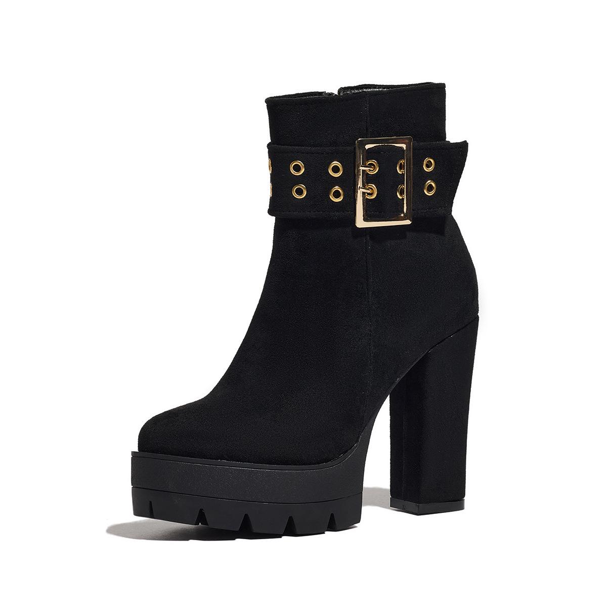 Women`s Suede Chunky Heel Boots with