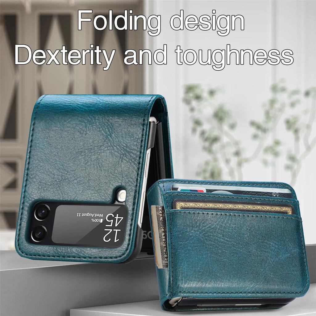 Full Coverage Leather Wallet Case for Samsung Galaxy Z Flip 6 5 4 3 5G Flip3 Non-Slip Cards Pocket Folding Phone Bag Book Cover