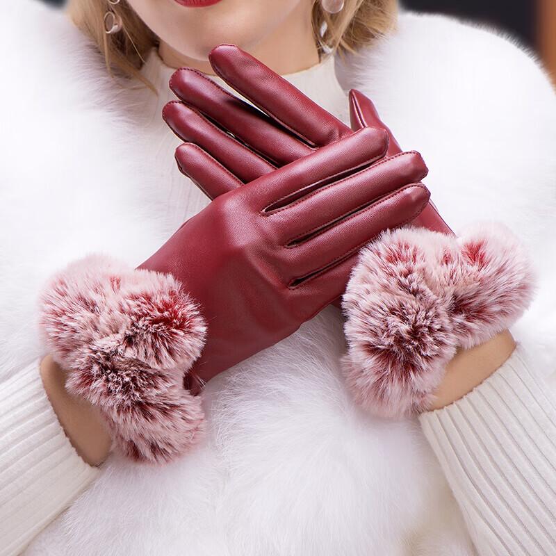 Damskie rękawiczki ze skóry PU wyściełane polarem, obsługujące ekran dotykowy