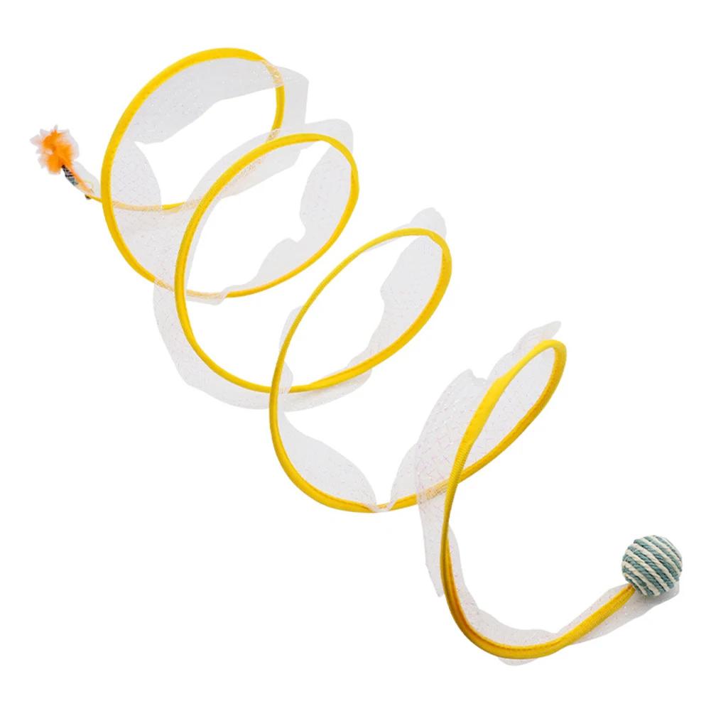 Folded Cat Tunnel S Type Cats Tunnel Spring Toy Mouse Tunnel with Balls and Crinkle Cat Outdoor Cat Toys for Kitten Interactive