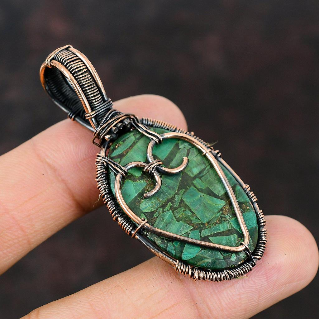 Pandantiv Piatră Prețioasă Malahit Cupru Arborele Vieții Pandantiv Înfășurat în Sârmă de Cupru Bijuterii Arborele Vieții Pandantiv Lucrat Manual Pandantiv de Designer Pentru Femei