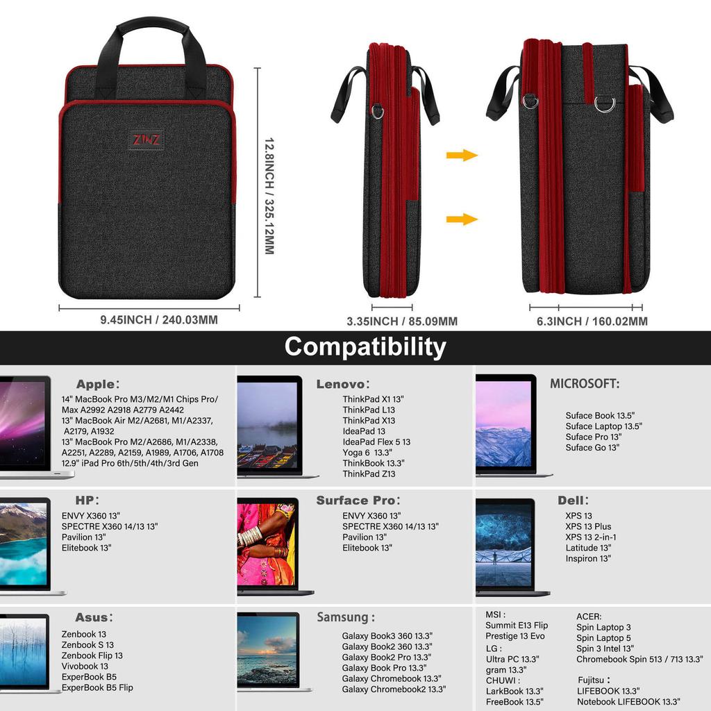 13-inch Laptop Shoulder Bag Messenger Bag Expandable Business Shoulder Bag Computer Bag Contrast Color