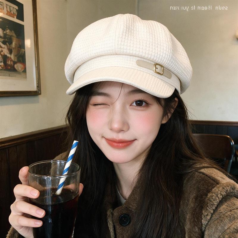 Autumn and winter beret girl versatile face small octagonal hat fashion retro newsboy hat painter hat