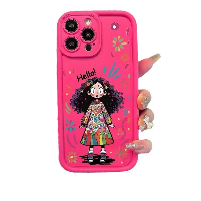 Curly Hair Girl Applies To Iphone16pro Mobile Phone Case Apple 15 Anti-drop 14 Cartoon 13promax New 16x