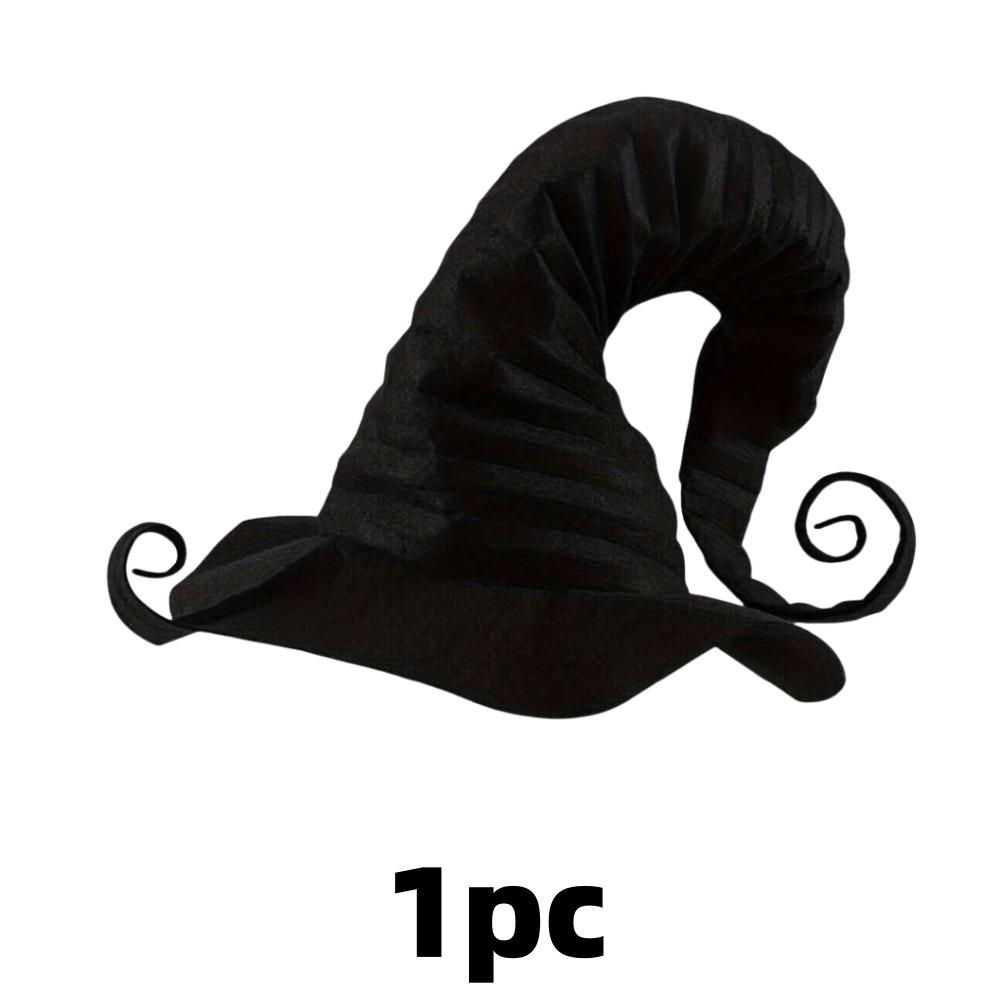 

1/2pcs Elegant Black Witch Hat Large Pleated Wizard Style with Ribbon Ties for Halloween Masquerade Party Headwear Cosplay Acces