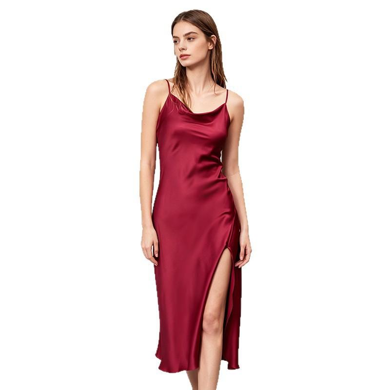 19mm Heavyweight Silk Slip Dress Women 100% Pure Mulberry V-Neck Sleeveless Nightgown With Side Slit