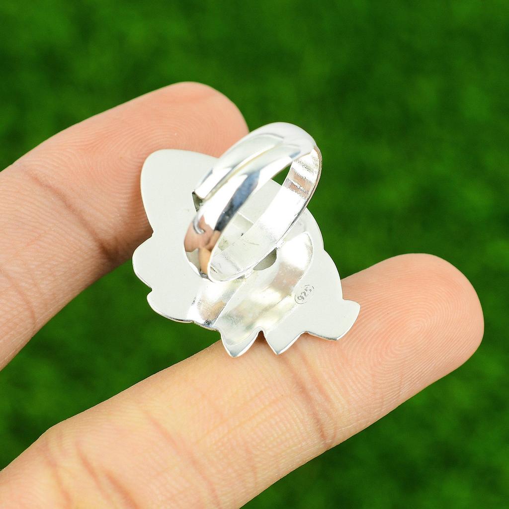 Natural Dendrite Opal New Cescent Moon Statement Mother Ring Jewelry 925 Silver