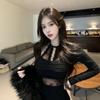Black Lace Slim-fit Neck Spice Girl Style Dress Women's Clothing Autumn New Waist and Bottom Hip Skirt