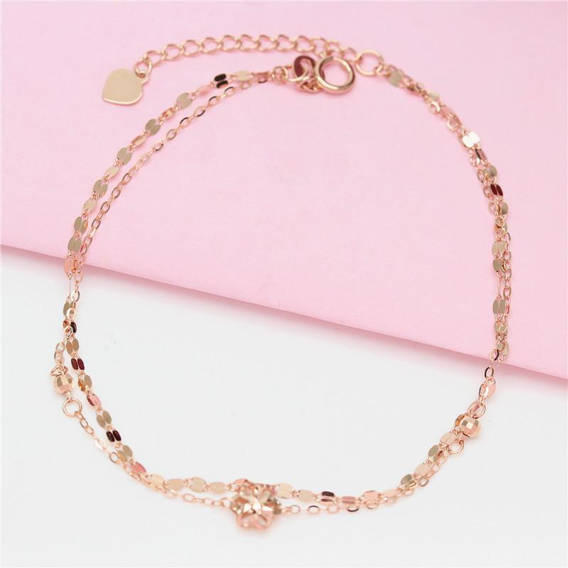 Purple Gold Hollow Flower Double-Layer Bracelet Exquisite Rose Gold-Plated Lip Chain Bracelet Jewelry Women (17+3cm adjustment chain)
