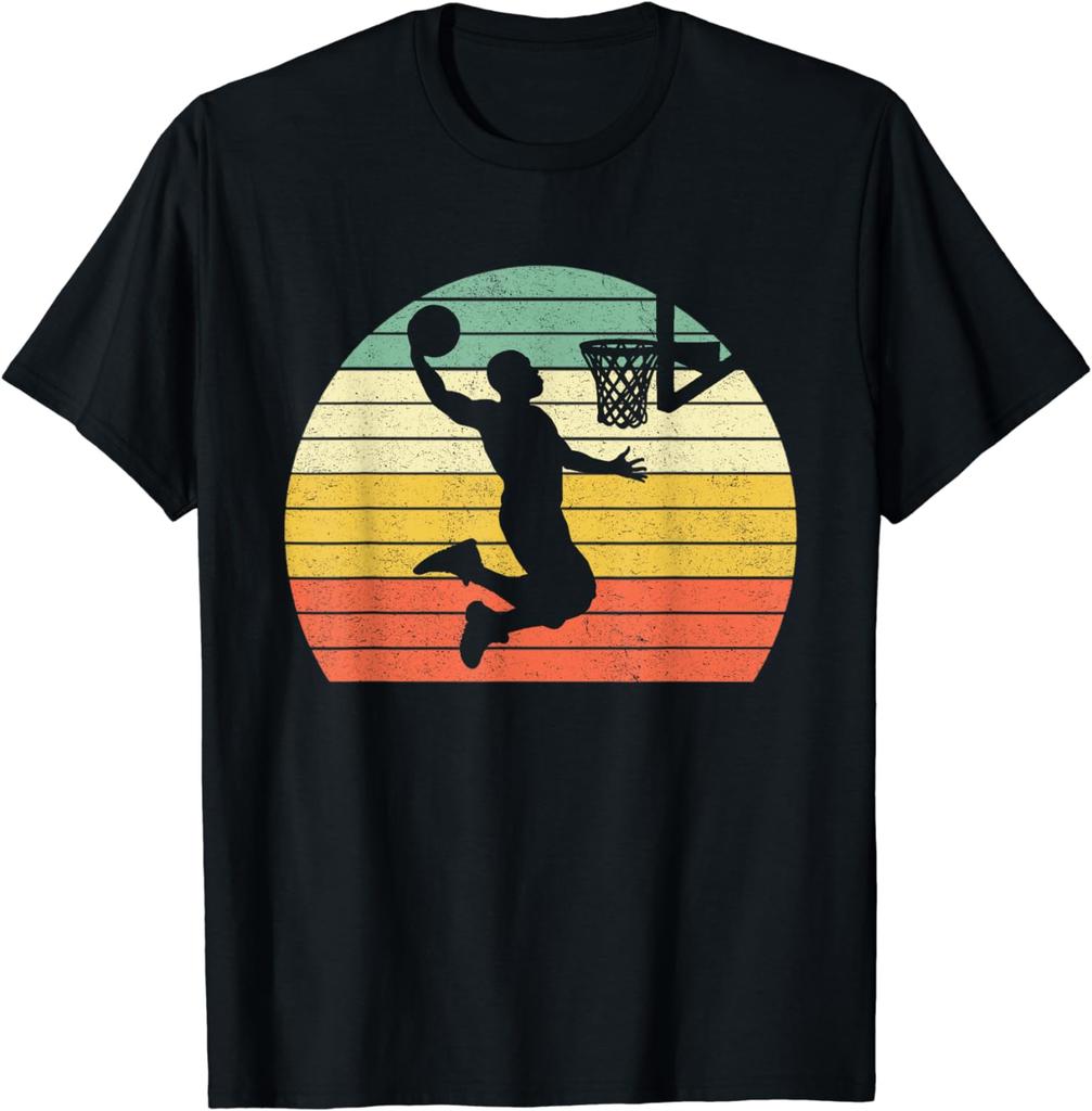 Vintage Retro Basketball Dunk Shirt Sunset Colorful Men Boys T-Shirt   Men Clothing  Graphic T Shirts