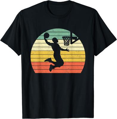 Vintage Retro Basketbolldunk T-shirt Solnedgång Färgstark Herr Pojkar T-shirt   Herrkläder Grafiska T-shirts