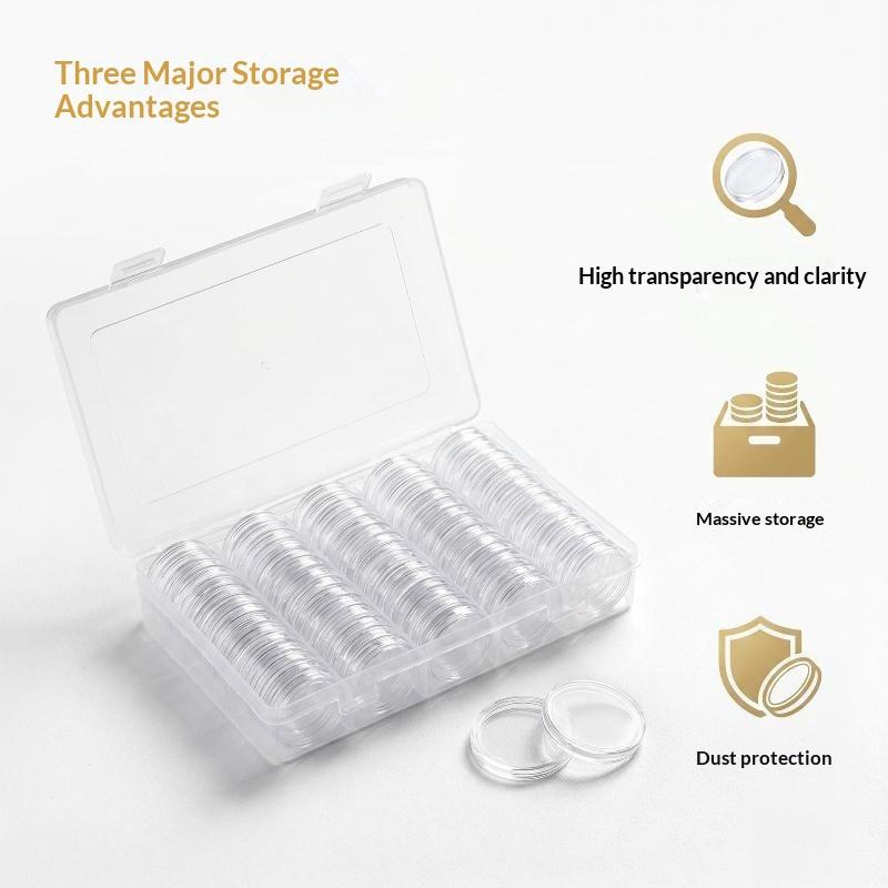 100Pcs Clear Commemorative Coin Holder Durable Fits 27/30mm Coins for Collection Storage Portable Travel Carry