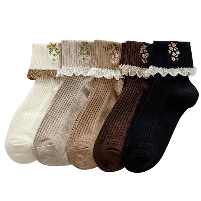 New Women's Lace Lace Socks Cute Middle Socks Flower Embroidered Fashion Socks Japanese Style Small Fresh