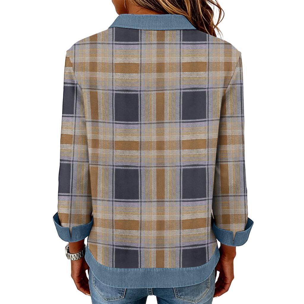 Felpa Casual da Donna Patchwork di Denim a Maniche Lunghe Svasate con Stampa